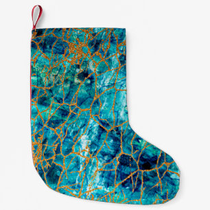Beautiful luxury texture of blue marble with gold. small christmas stocking