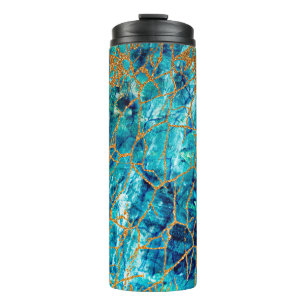 Beautiful luxury texture of blue marble with gold. thermal tumbler