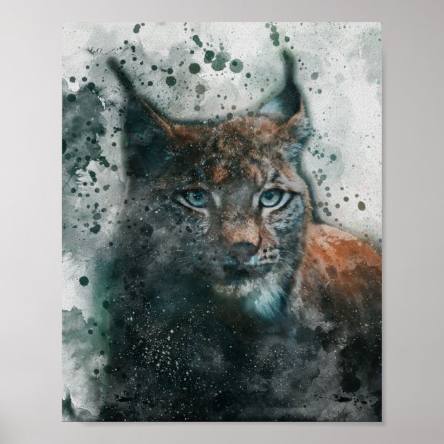 beautiful lynx cat aesthetic watercolor painting poster (Front)
