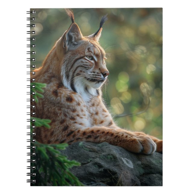 Beautiful lynx relaxing on a rock notebook (Front)
