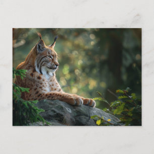 Beautiful lynx relaxing on a rock postcard
