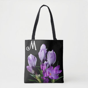 beautiful M monogram pretty purple crocus flowers Tote Bag