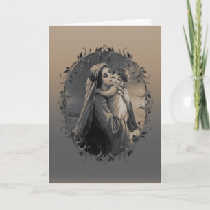 Beautiful Madonna and Child with Silver Frame Holiday Card