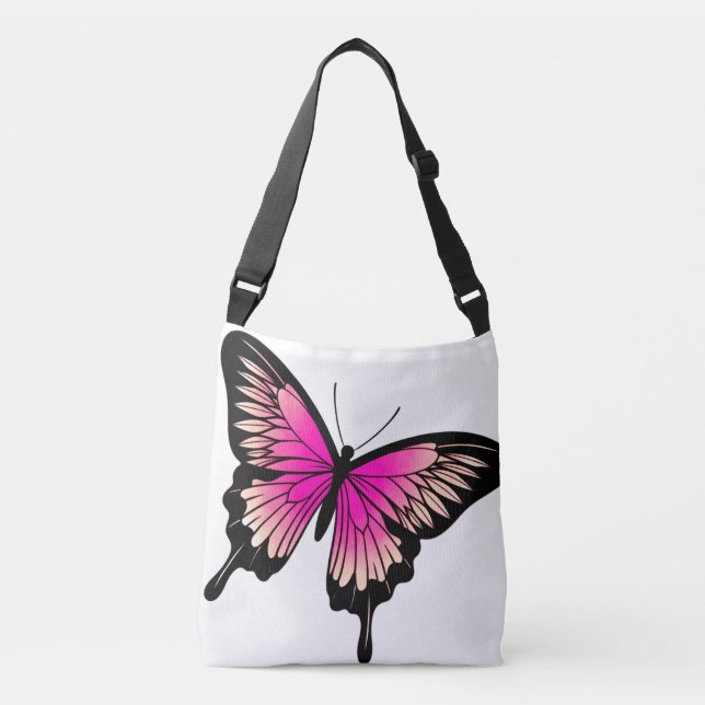 Beautiful Magenta Butterfly Cross Body Tote Bag (Front)