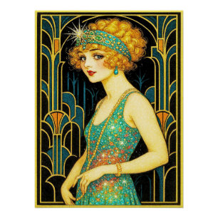 Beautiful Magical Art Deco Style Vintage Flapper Poster