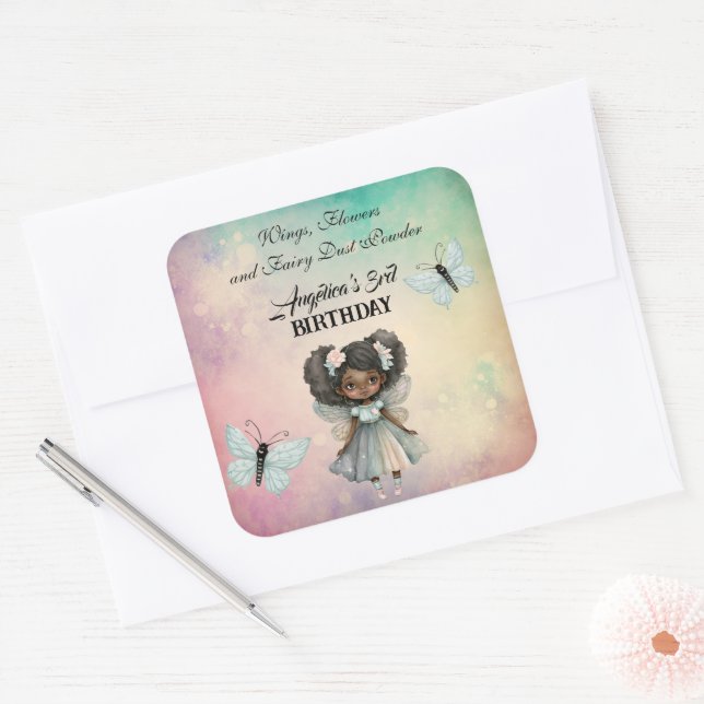 Beautiful Magical Fairy Birthday Square Sticker (Envelope)