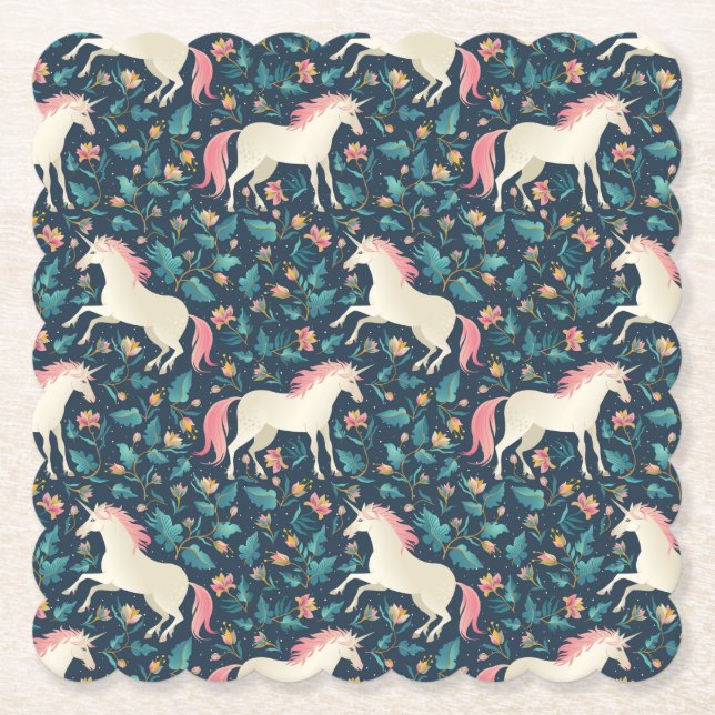 Beautiful Magical Unicorn Pattern Paper Coaster (Front)