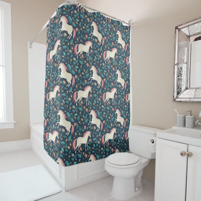 Beautiful Magical Unicorn Pattern Shower Curtain (In Situ)