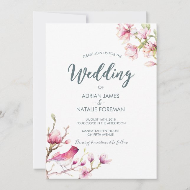 Beautiful Magnolia Floral Wedding invitation (Front)