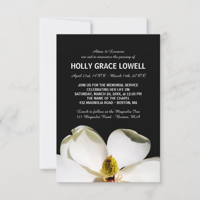 Beautiful Magnolia Memorial Service RSVP Card (Front)