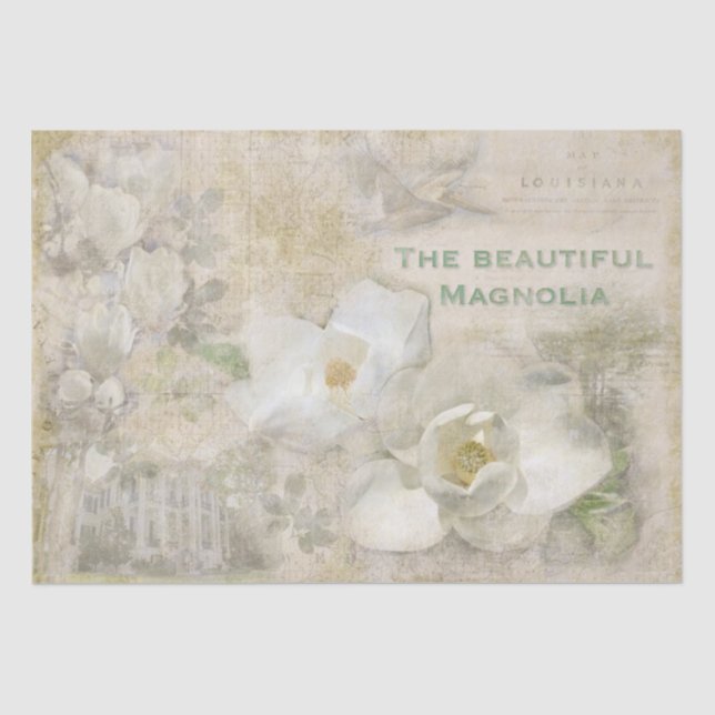 Beautiful Magnolia Vintage Collage Tissue Paper (Front)