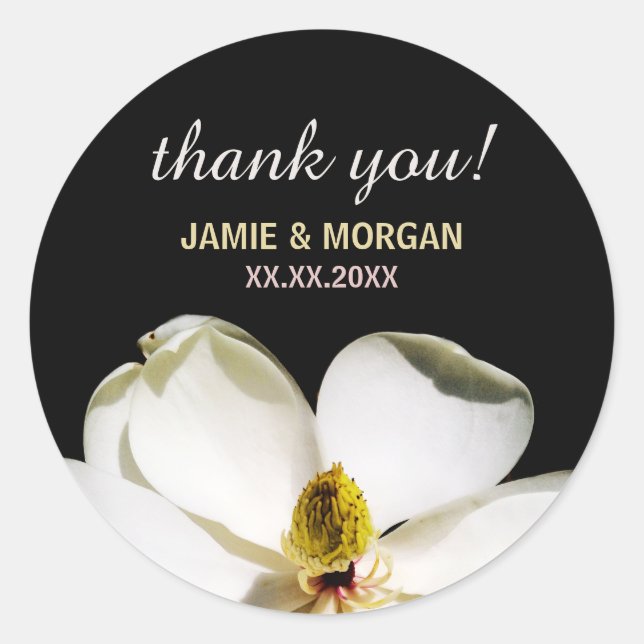 Beautiful Magnolia Wedding Thank you Classic Round Sticker (Front)