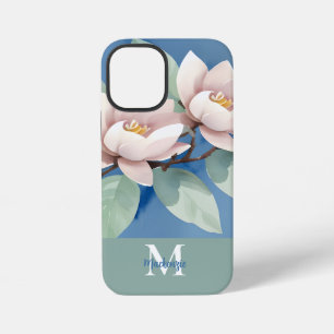 Beautiful Magnolias Personalised Blue and White iPhone 12 Mini Case