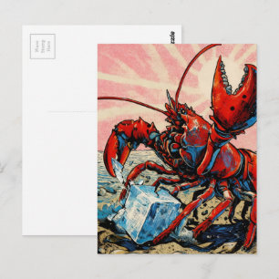 Beautiful Maine Lobster Breaking Ice Cube  Postcard