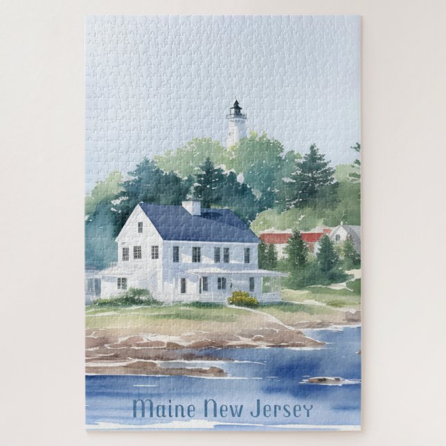 Beautiful Maine New Jersey Watercolor Art Jigsaw Puzzle (Vertical)
