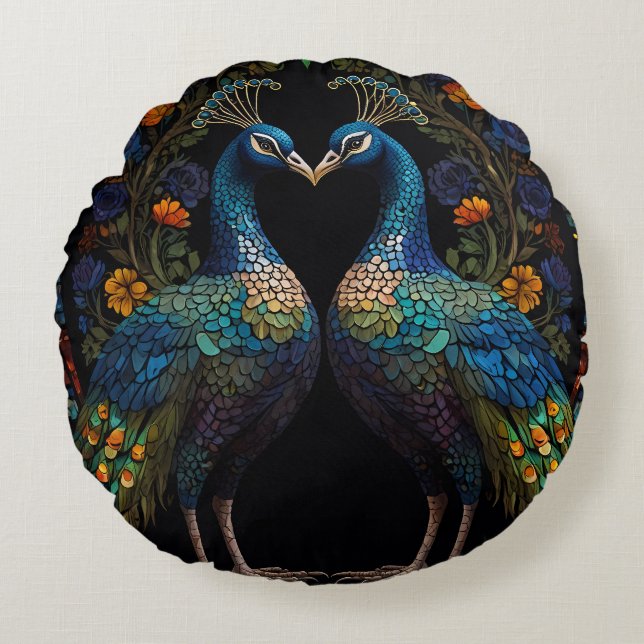 Beautiful Majestic Peacock Couple Cushion (Front)