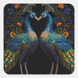 Beautiful Majestic Peacock Couple Cushion Square Sticker