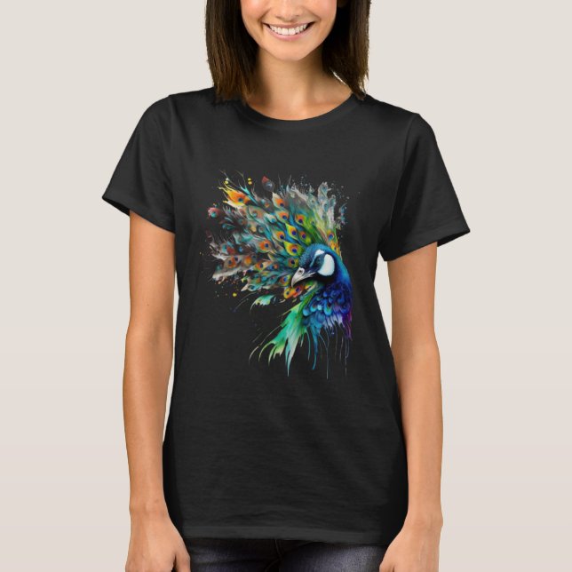 beautiful Majestic Peacock in the moonlight T-Shirt (Front)