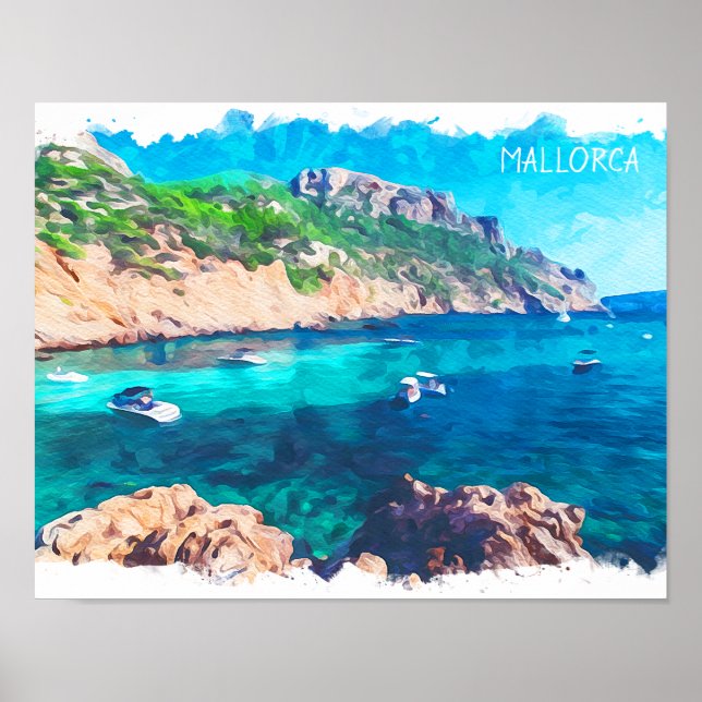 Beautiful Mallorca Watercolor Spain  Poster (Front)