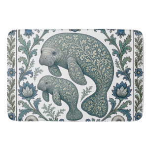 Beautiful Manatee Mum And Baby Vintage Ornate Bath Mat