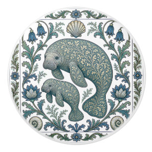 Beautiful Manatee Mum And Baby Vintage Ornate Ceramic Knob