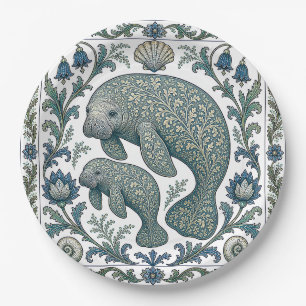 Beautiful Manatee Mum And Baby Vintage Ornate Paper Plate