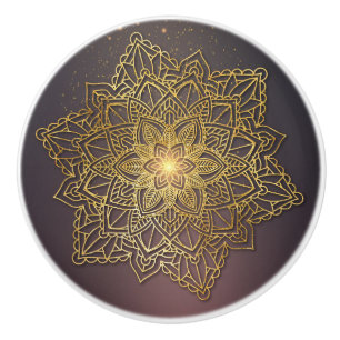 Beautiful Mandala, black and gold Ceramic Knob