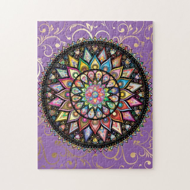 Beautiful mandala on purple and gold background  jigsaw puzzle (Vertical)