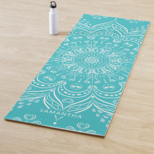 Beautiful Mandala Personalised Teal Blue Boho Yoga Mat