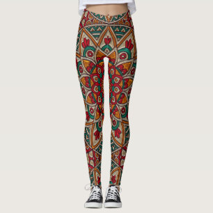 Beautiful Mandala Red, Teal, Orange Legging