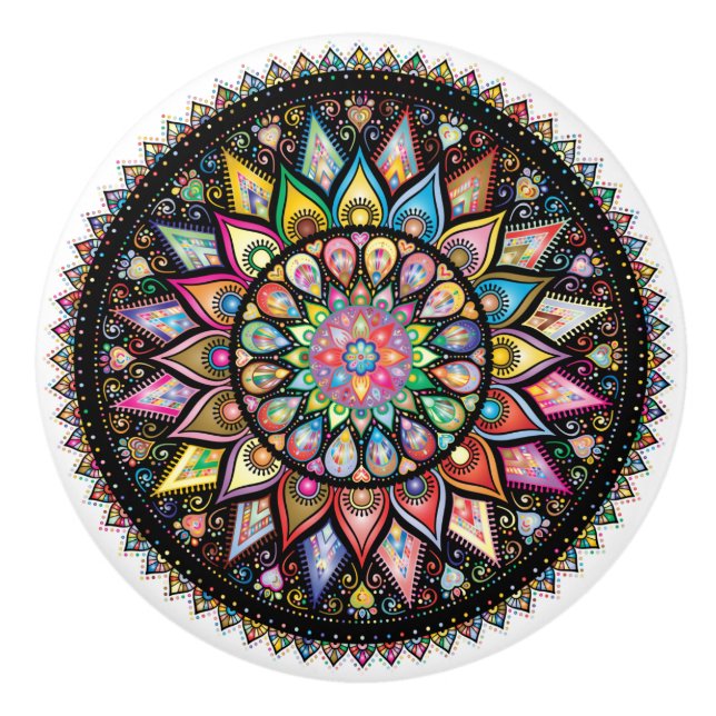 Beautiful Mandala, various colours Ceramic Knob (Front)