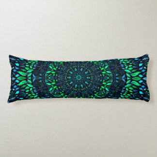 Beautiful Mandala with Leaves in Greens and Blue B Body Cushion