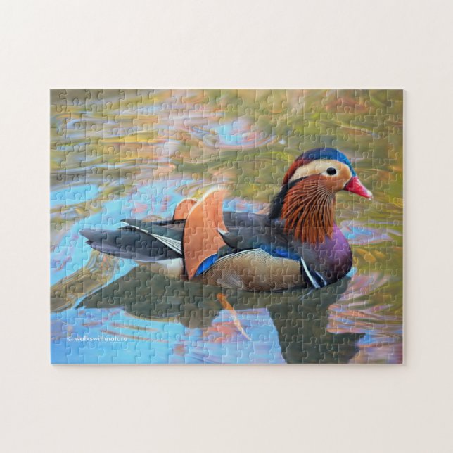 Beautiful Mandarin Duck in the Pond Jigsaw Puzzle (Horizontal)