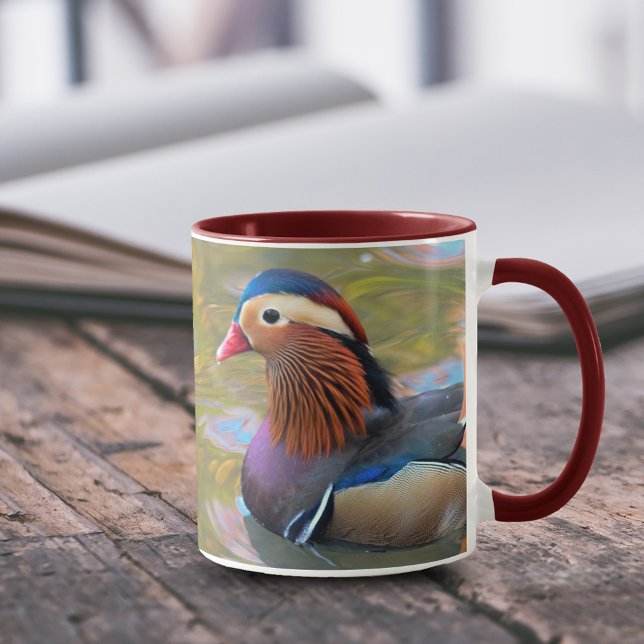 Beautiful Mandarin Duck in the Pond Mug (Beautiful Mandarin Duck in Pond 11 oz Coffee Mug Cover Photo.)