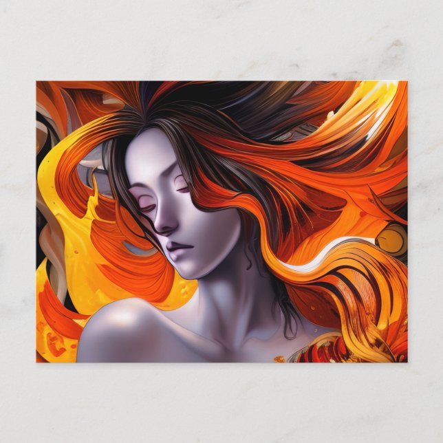 Beautiful Manga Anime Woman with Long Hair Postcard (Front)