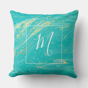 Beautiful Marble Gold Blue Elegant monogram Cushion