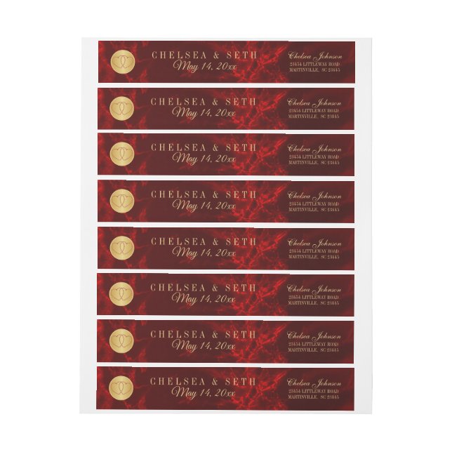 Beautiful Marble Red and Gold Wrap Around Label (Sheet)
