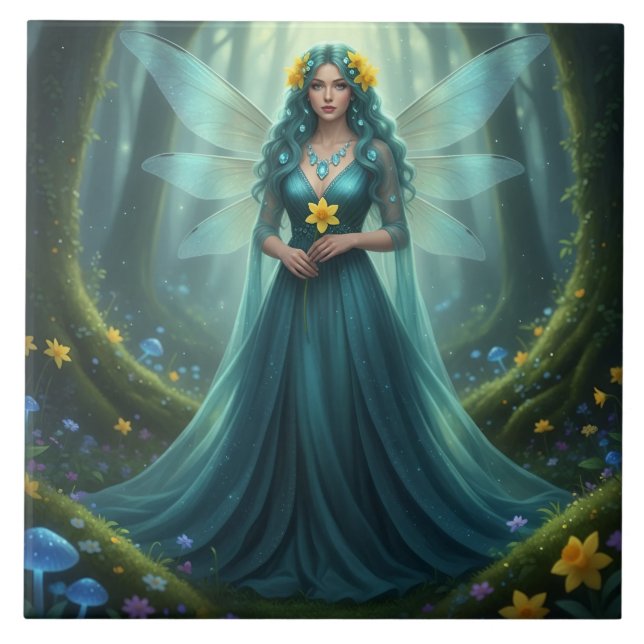 Beautiful March Aquamarine Fairy Tile (Front)