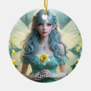 Beautiful March Fairy in Daffodils Ceramic Tree Decoration
