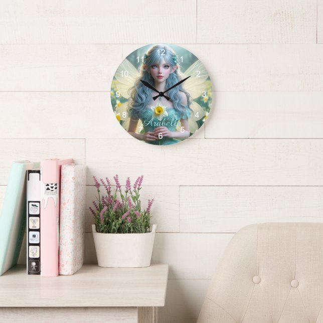 Beautiful March Fairy in Daffodils Large Clock (Reading Room)