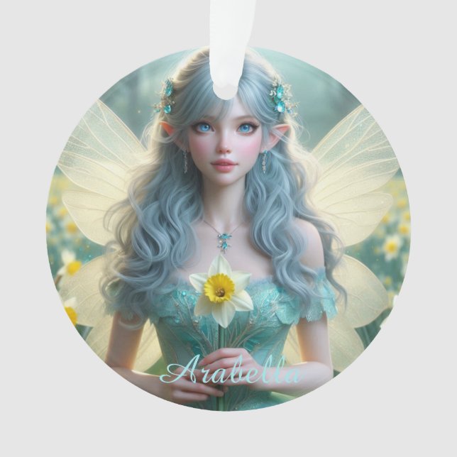 Beautiful March Fairy in Daffodils Ornament (Front)