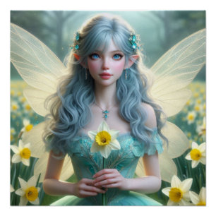 Beautiful March Fairy in Daffodils Poster