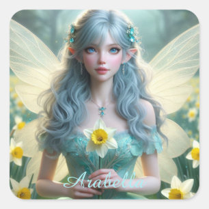 Beautiful March Fairy in Daffodils Square Sticker