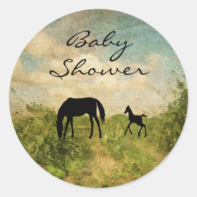 Beautiful Mare and Foal Horse Baby Shower Classic Round Sticker (Front)