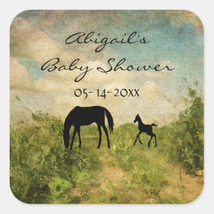 Beautiful Mare and Foal Horse Baby Shower Square Sticker