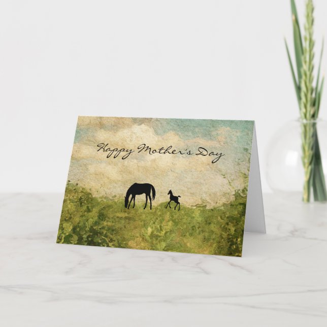 Beautiful Mare and Foal Horse Happy Mother's Day Card (Front)