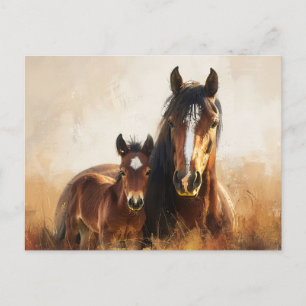 Beautiful Mare and Foal Painting Postcard