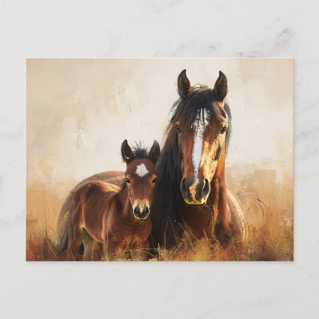 Beautiful Mare and Foal Painting Postcard (Front)