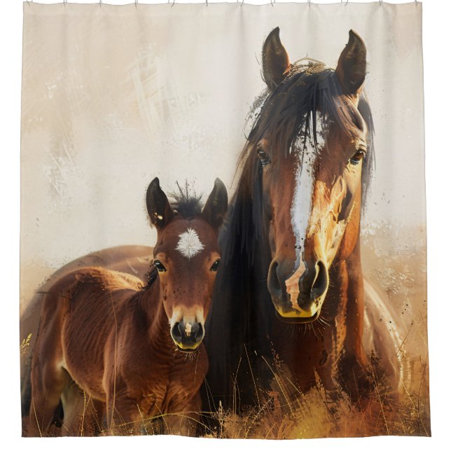 Beautiful Mare and Foal Painting Shower Curtain (Front)