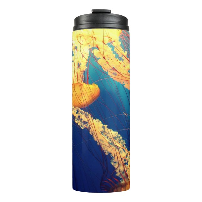 Beautiful Marine Life: Golden Jellyfish Thermal Tumbler (Front)